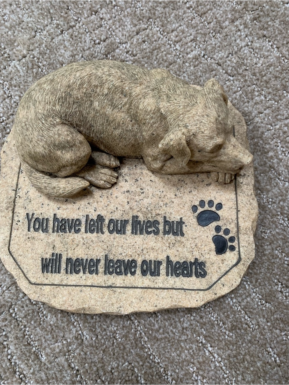 Memorial Pet Stone Plaque with Sleeping Dog - Tan